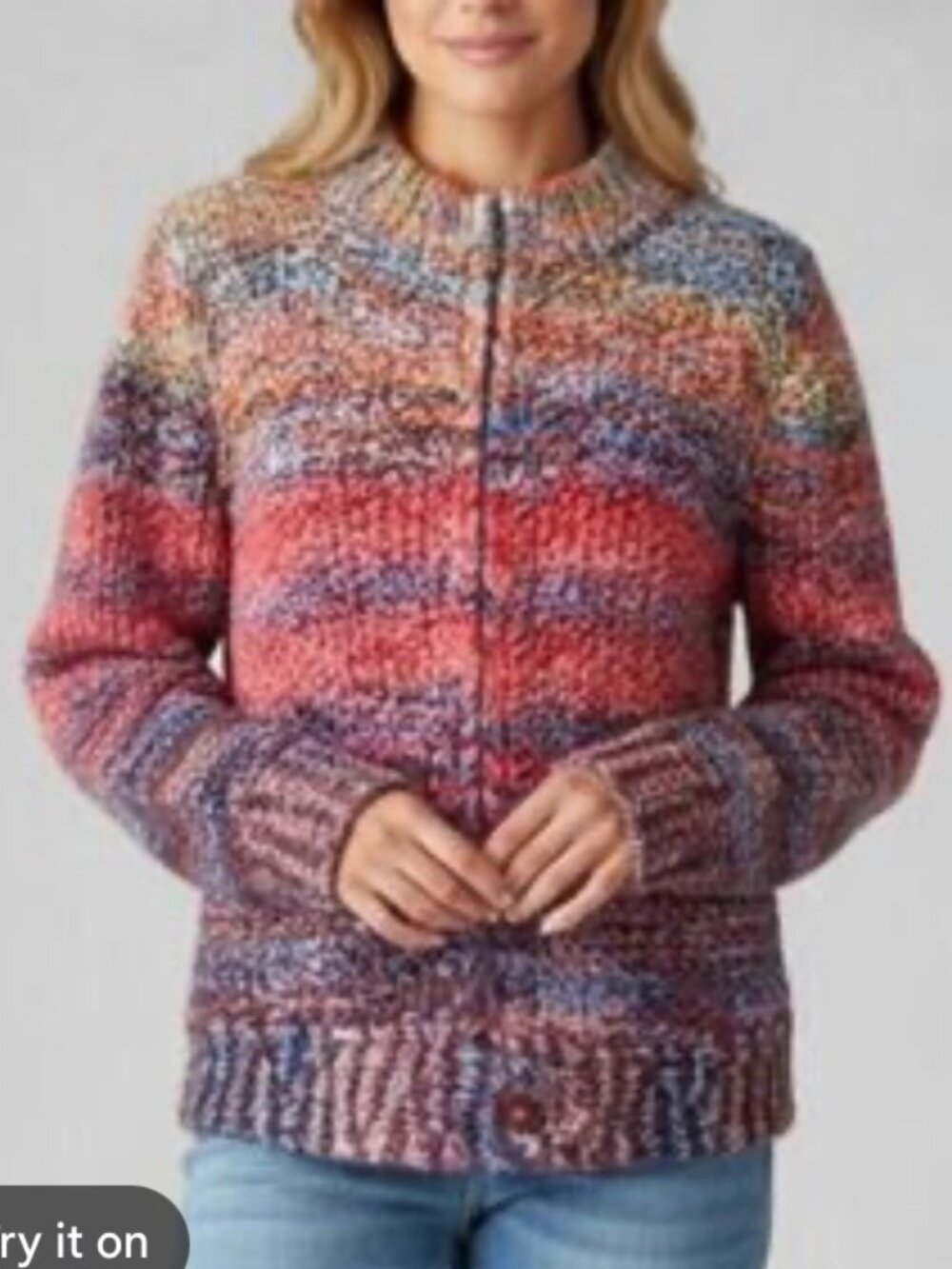 i.e. Relaxed Space Dye Chunky Knit Zip Front Sweater Size L Multicolor